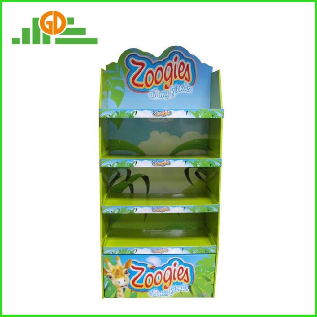 4-tier cardboard floor display stand for heavy load display rack